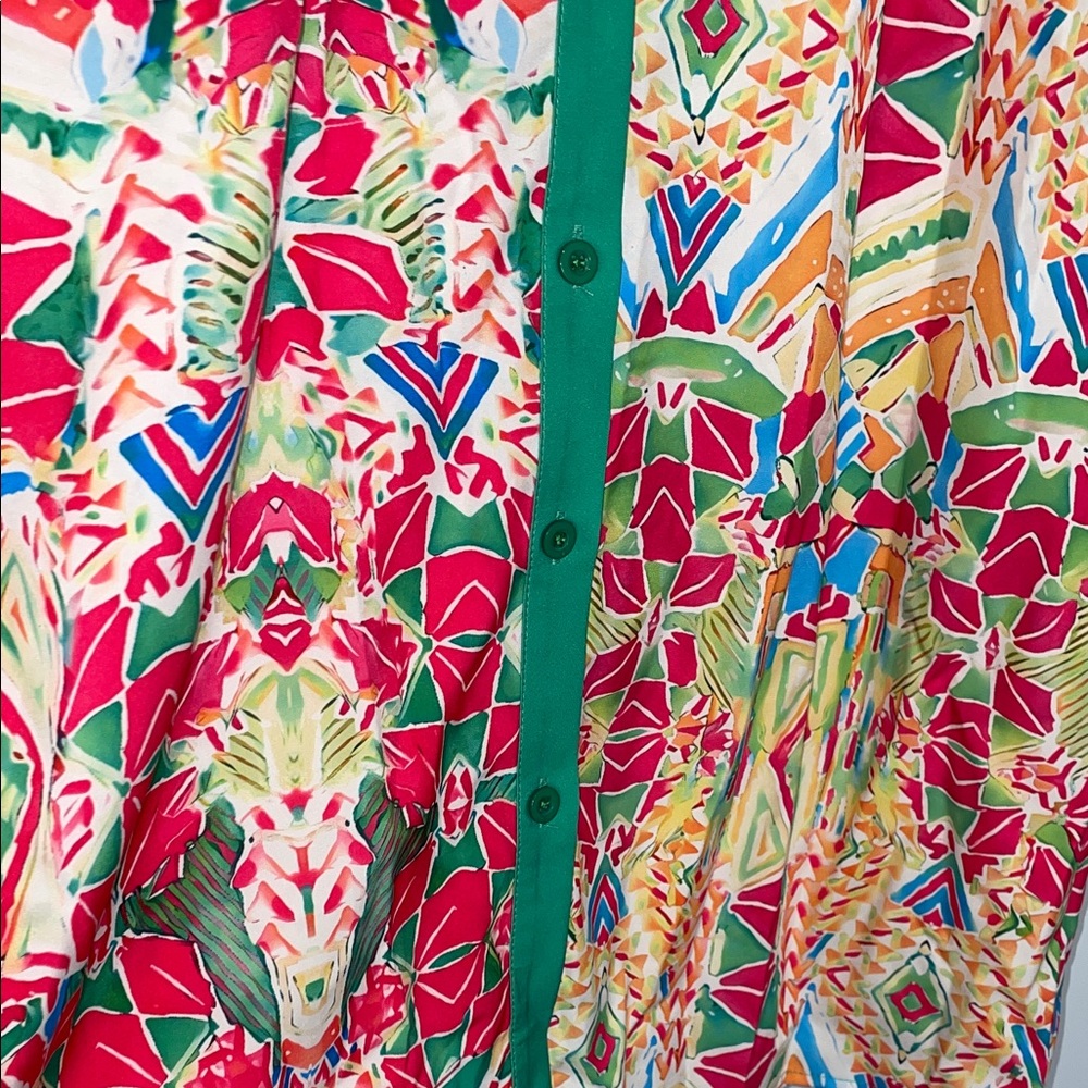 Colorful Hot Pink &  Green Geometric Print shirt Dress Sz M - Picture 4 of 6